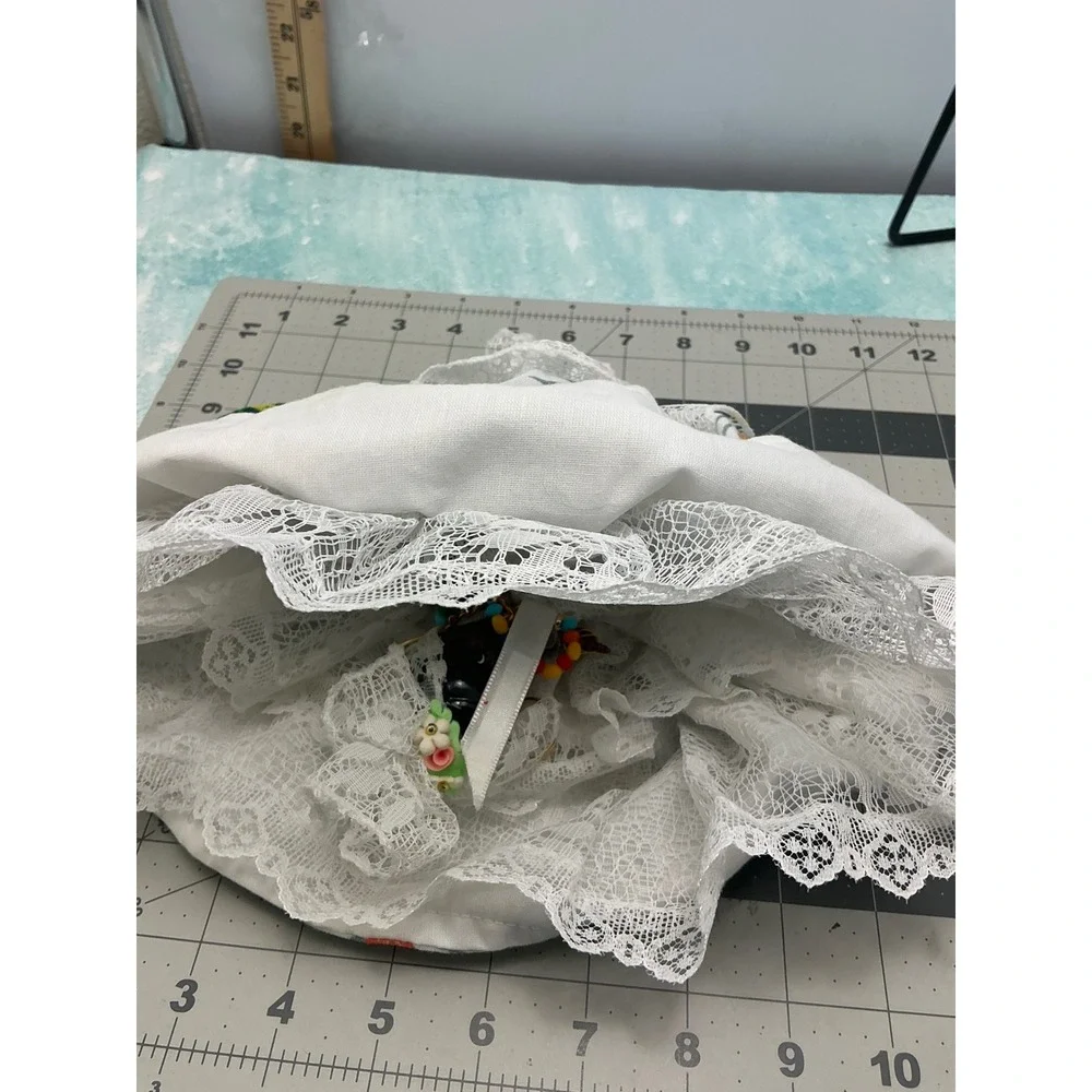 Vintage Brazil Topsy Turvy Doll Double Sided Bahiana White Lace Floral 7in